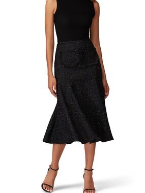 Keepsake Alcazar Black Shimmer Tweed A-Line Midi Classic Skirt Size XL 10
